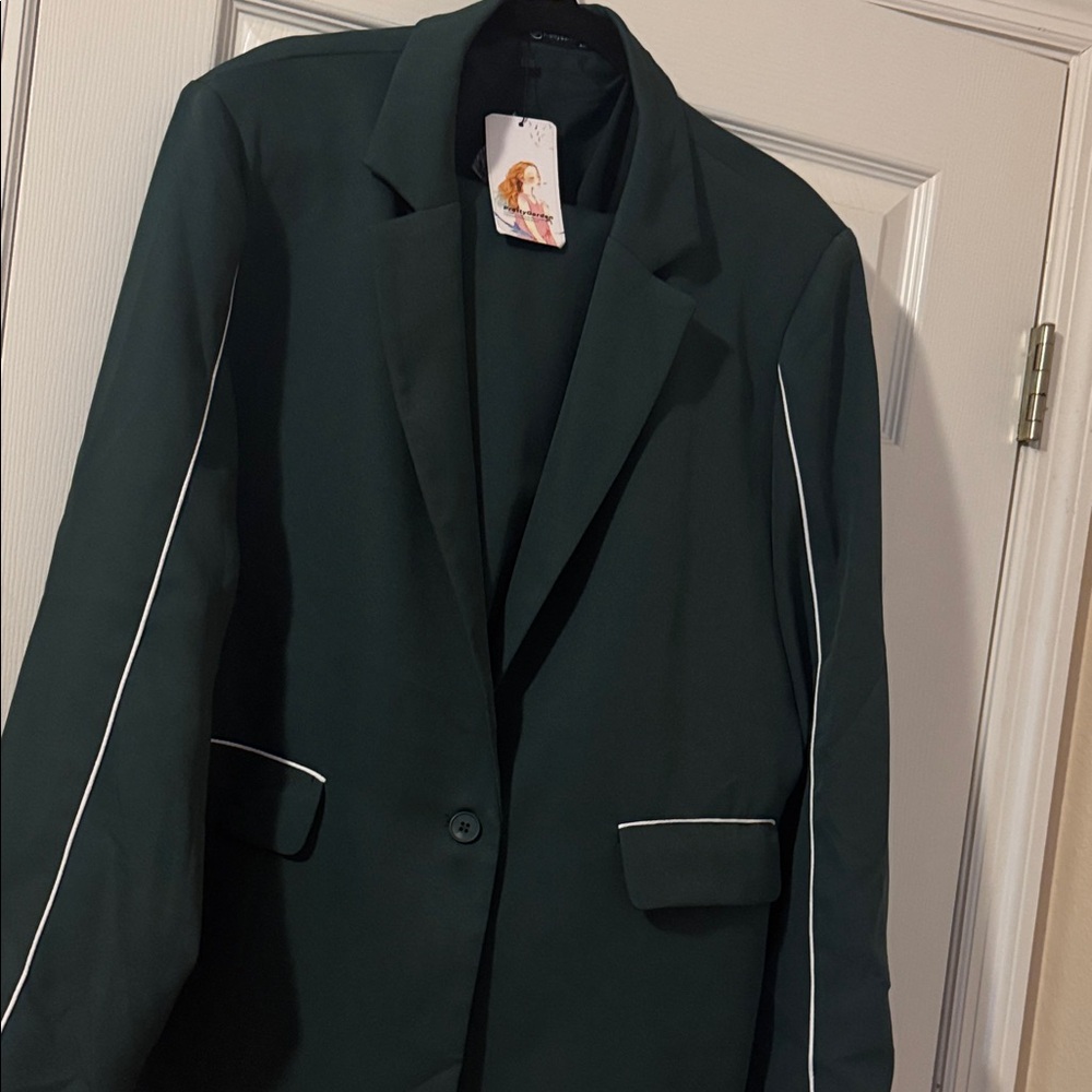 Dark Green Blazer  and matching pants with White Trim